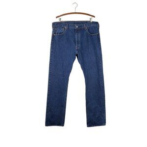 Levis 501 Original Fit Button Fly Jeans Medium Dark Wash 100% Cotton Size 38x34